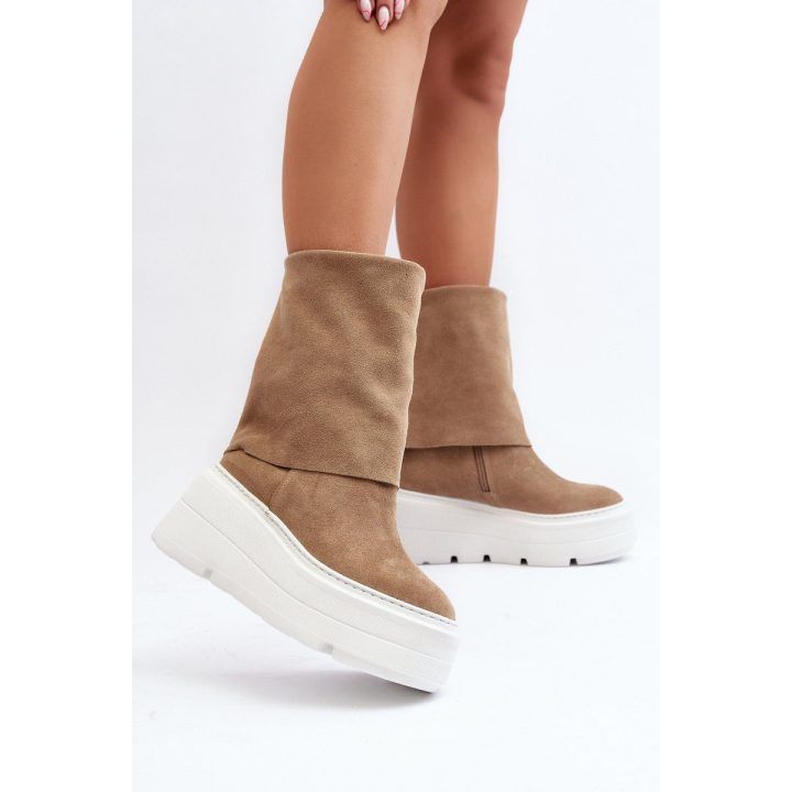 Zazoo 3410 Suede Moterų batai ant stambios platformos smėlio spalvos ZAZOO
