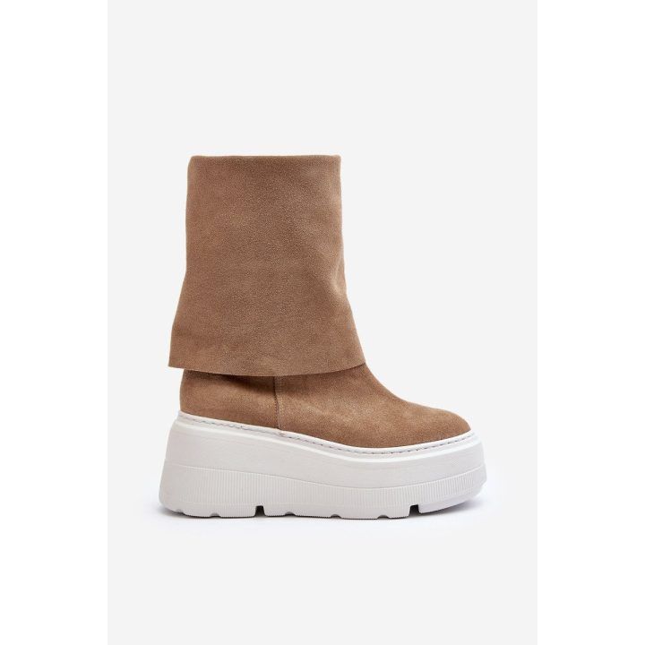 Zazoo 3410 Suede Moterų batai ant stambios platformos smėlio spalvos ZAZOO