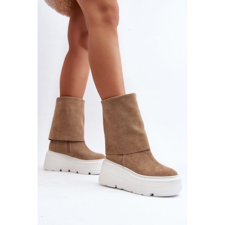 Zazoo 3410 Suede Moterų batai ant stambios platformos smėlio spalvos ZAZOO