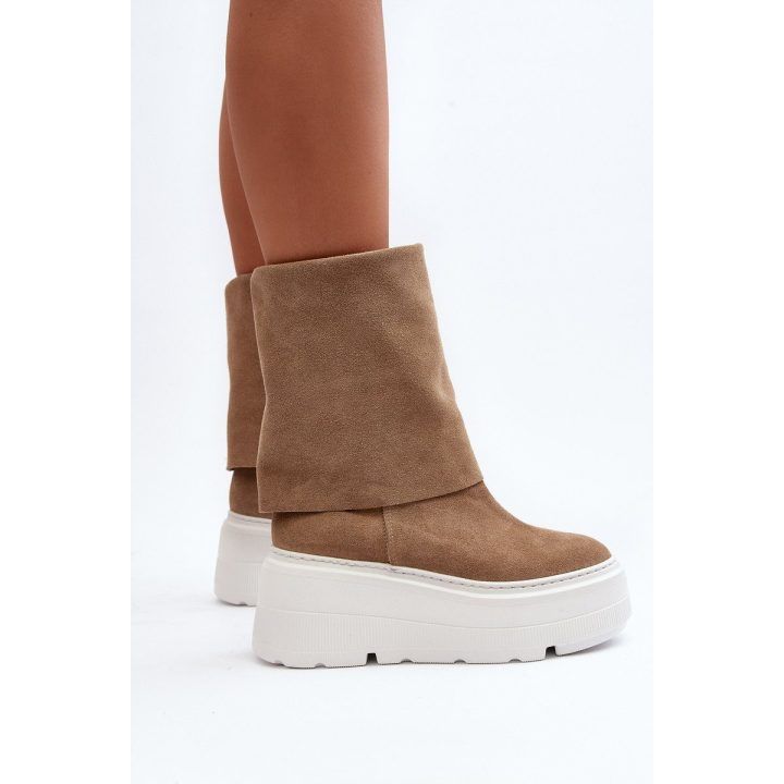 Zazoo 3410 Suede Moterų batai ant stambios platformos smėlio spalvos ZAZOO