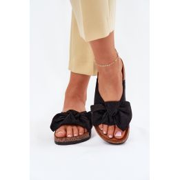 Šlepetės su juodu kaspinu ir kamštiniu padu Step in Style