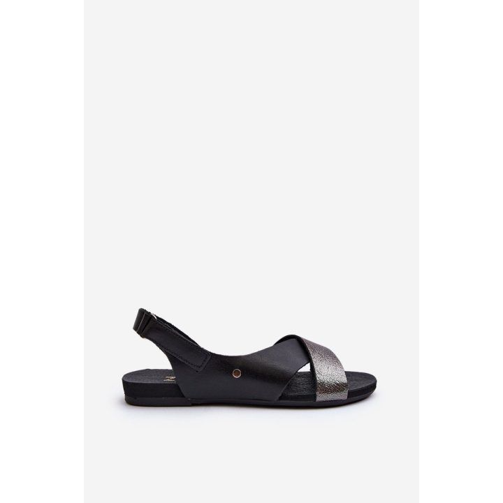 Odiniai sandalai su velcro juoda ZAZOO