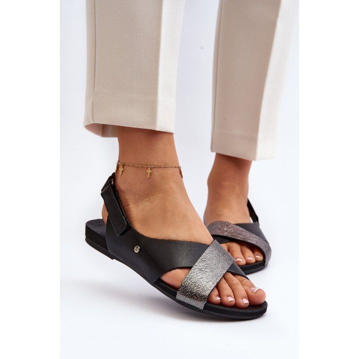 Odiniai sandalai su velcro juoda ZAZOO