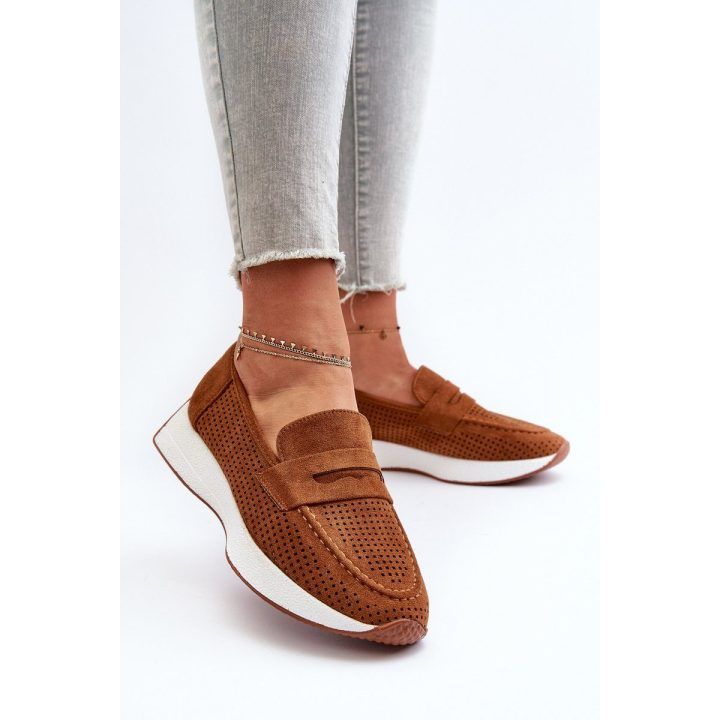 mokasinai su platforma iš Eco Suede Camel Inesqua BOTO