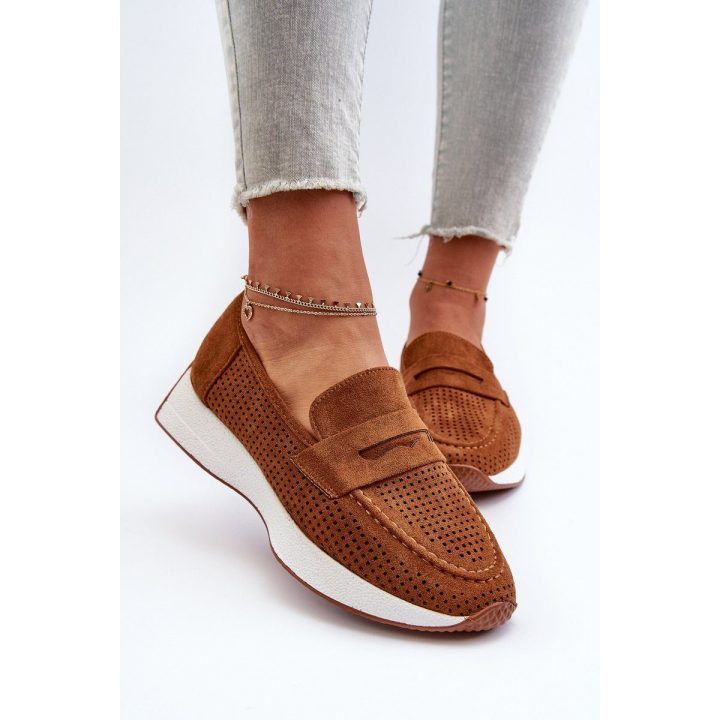 mokasinai su platforma iš Eco Suede Camel Inesqua BOTO