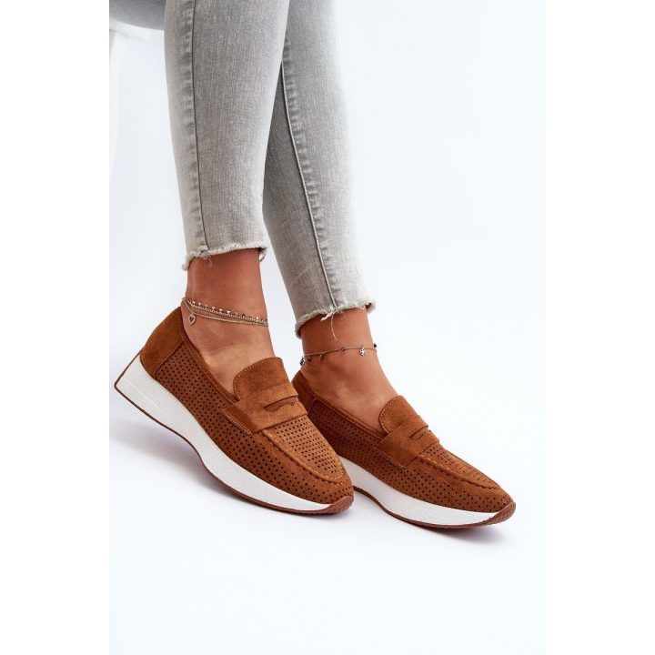 mokasinai su platforma iš Eco Suede Camel Inesqua BOTO