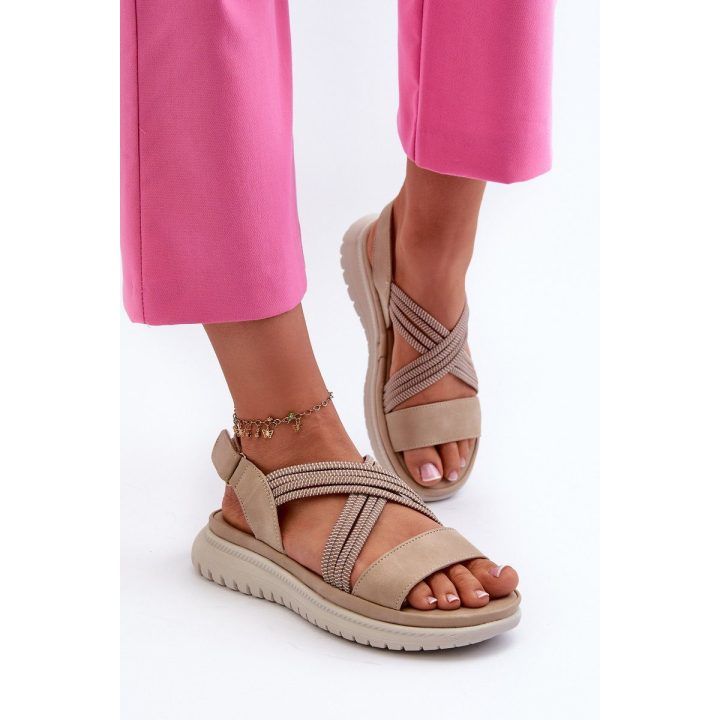 Lengvi moteriški patogūs Velcro sandalai smėlio spalvos Ceclea EVENTO