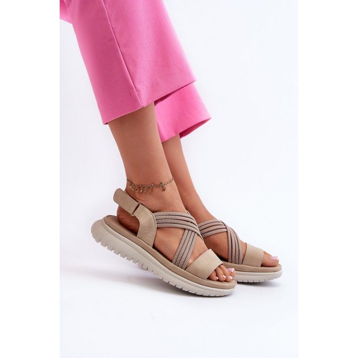 Lengvi moteriški patogūs Velcro sandalai smėlio spalvos Ceclea EVENTO
