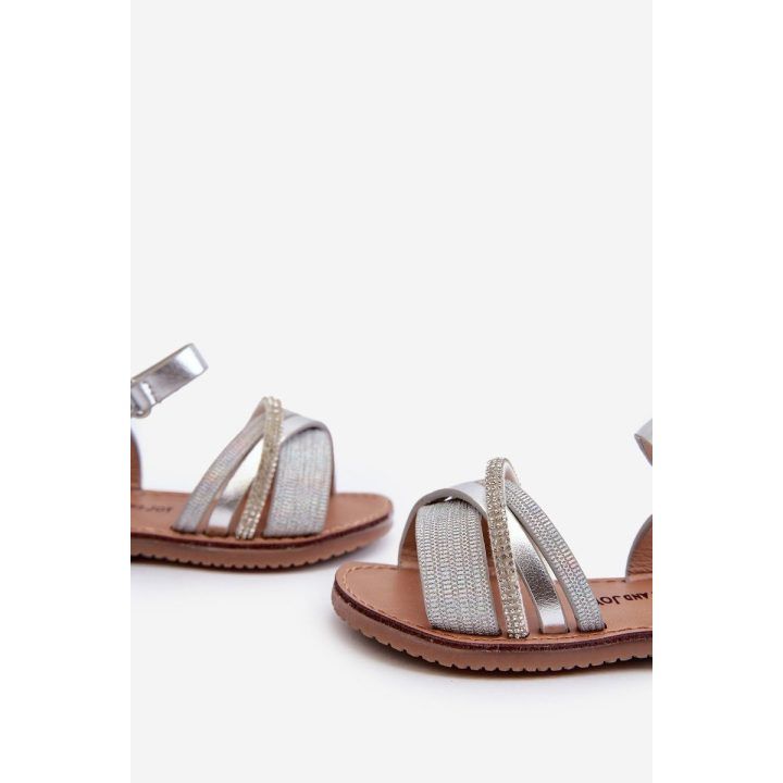 Blizgūs vaikiški sandalai su Velcro, Silver Delphina“ BOTO