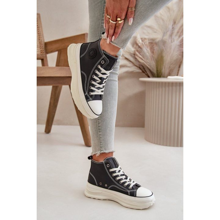 Šilti platforminiai kedai moterims iš eko odos Big Star OO274068 rožiniai BIG STAR SHOES