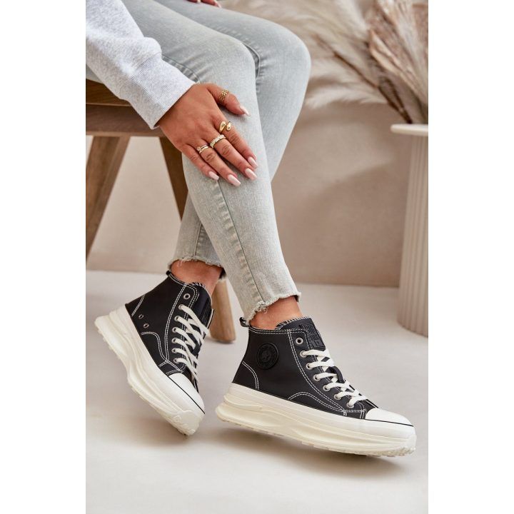 Šilti platforminiai kedai moterims iš eko odos Big Star OO274068 rožiniai BIG STAR SHOES