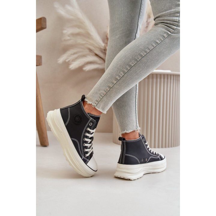 Šilti platforminiai kedai moterims iš eko odos Big Star OO274068 rožiniai BIG STAR SHOES