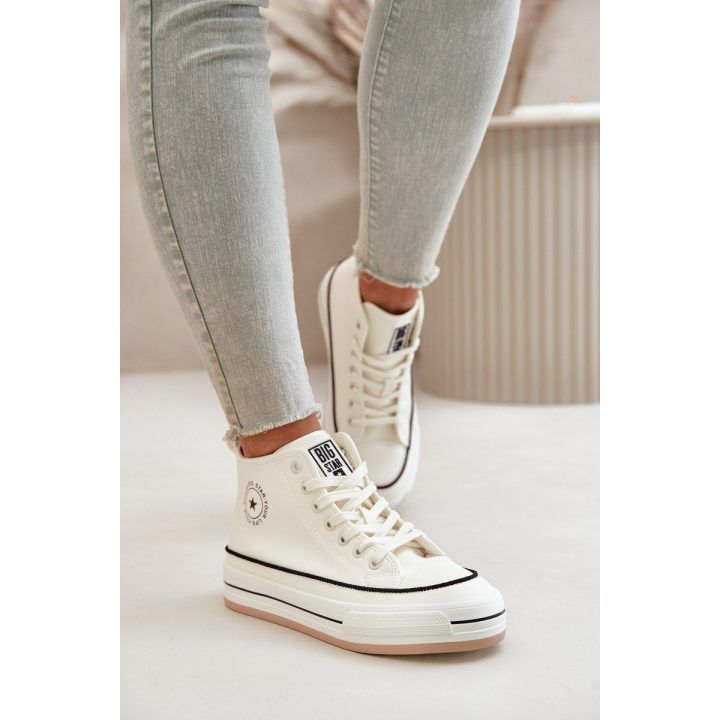 Šilti moteriški kedai ant platformos iš ekologiškos odos Big Star OO274061 balti BIG STAR SHOES