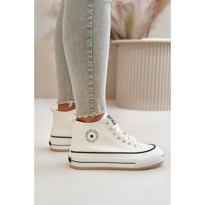 Šilti moteriški kedai ant platformos iš ekologiškos odos Big Star OO274061 balti BIG STAR SHOES