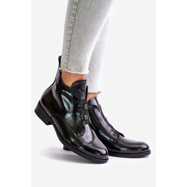 Lakuoti aulinukai su užtrauktuku ir paminkštinta lygiu kulnu S.Barski HY42-717 juodi S.BARSKI