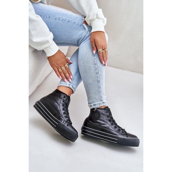 Moteriški auliniai sportbačiai ant platformos juodos spalvos BIG STAR SHOES