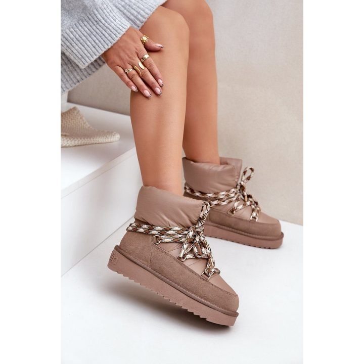 Užsegami Suede Žieminiai Batai Moterims su Storais Raišteliais D.Franklin DFSH375003 Taupe D.FRANKLIN