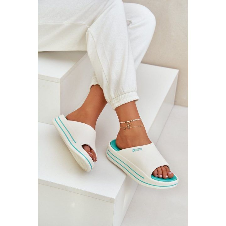 Moteriškos platforminės šlepetės Big Star baltos-mėtinės BIG STAR SHOES