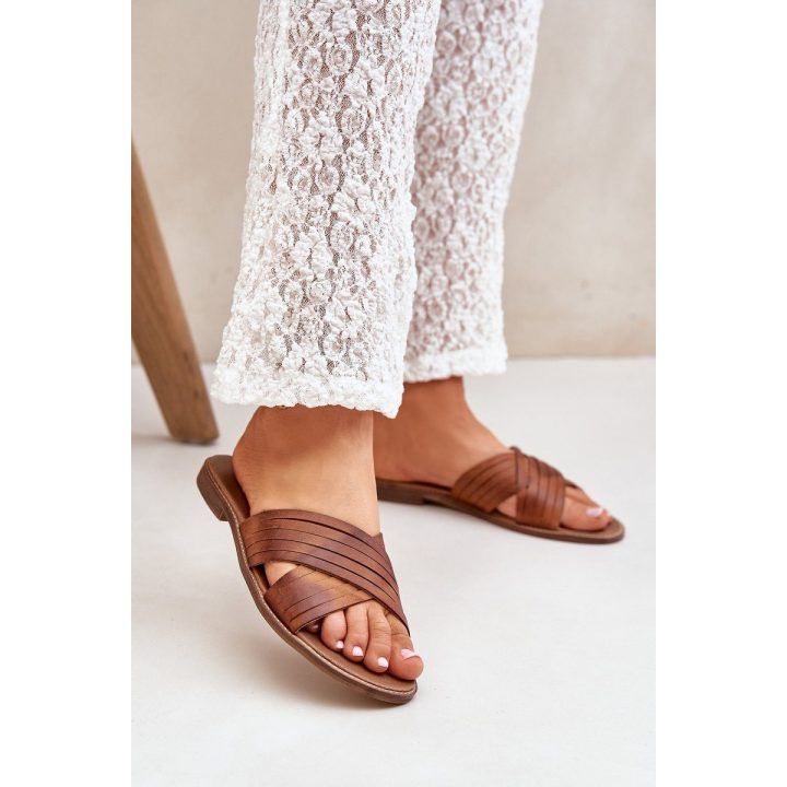 Odinės moteriškos šlepetės Shoes camel spalvos BOTO