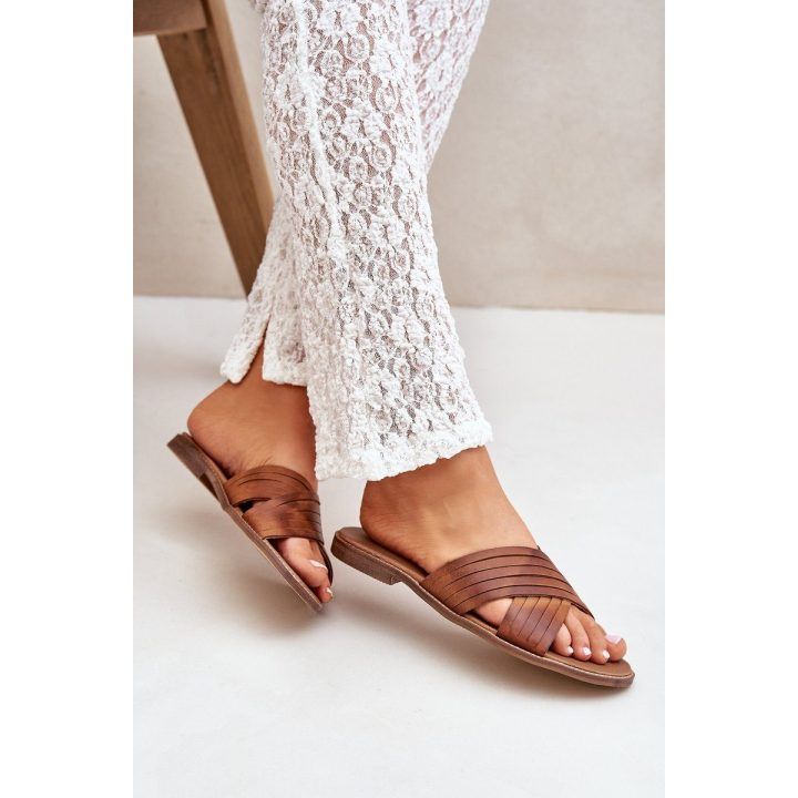 Odinės moteriškos šlepetės Shoes camel spalvos BOTO