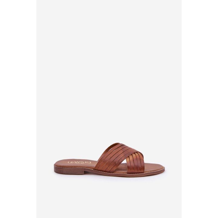 Odinės moteriškos šlepetės Shoes camel spalvos BOTO