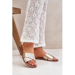Auksinės odinės moteriškos šlepetės Shoes BOTO