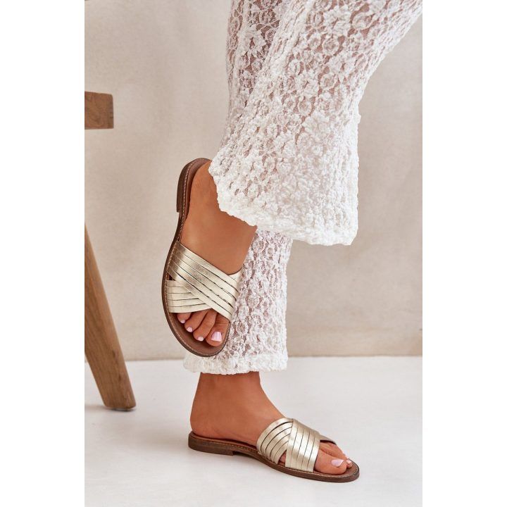 Auksinės odinės moteriškos šlepetės Shoes BOTO