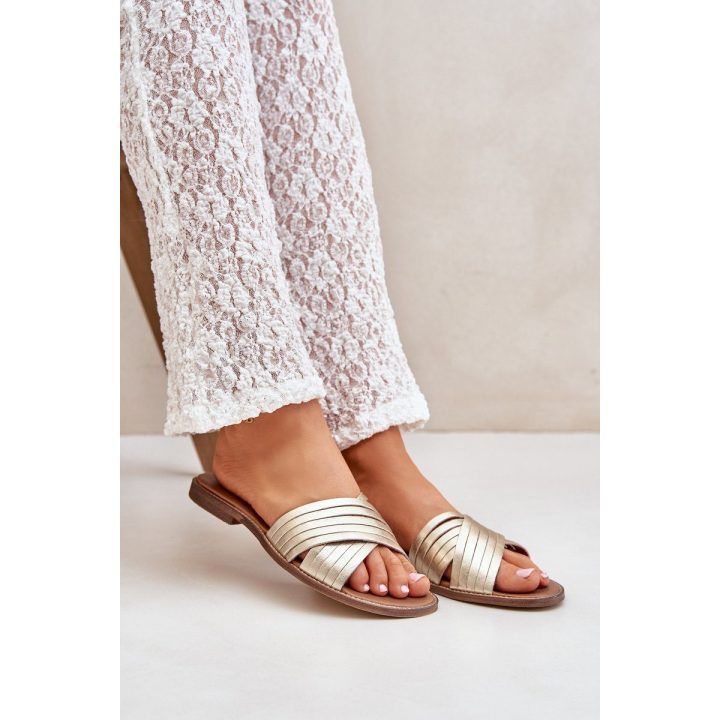 Auksinės odinės moteriškos šlepetės Shoes BOTO