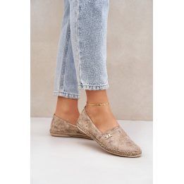Elegantiškos moteriškos zomšinės espadrilės su gėlėmis, smėlio spalvos ZAZOO