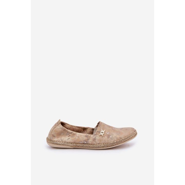 Elegantiškos moteriškos zomšinės espadrilės su gėlėmis, smėlio spalvos ZAZOO
