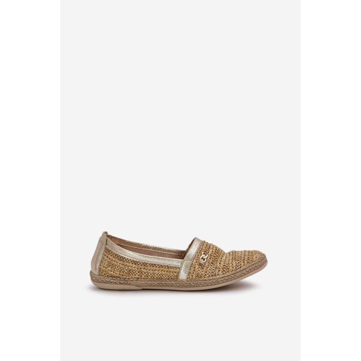Elegantiškos odinės espadrilės su pynimu smėlio-aukso spalvos ZAZOO
