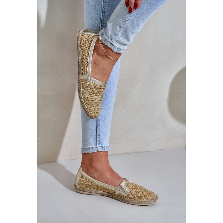 Elegantiškos odinės espadrilės su pynimu smėlio-aukso spalvos ZAZOO