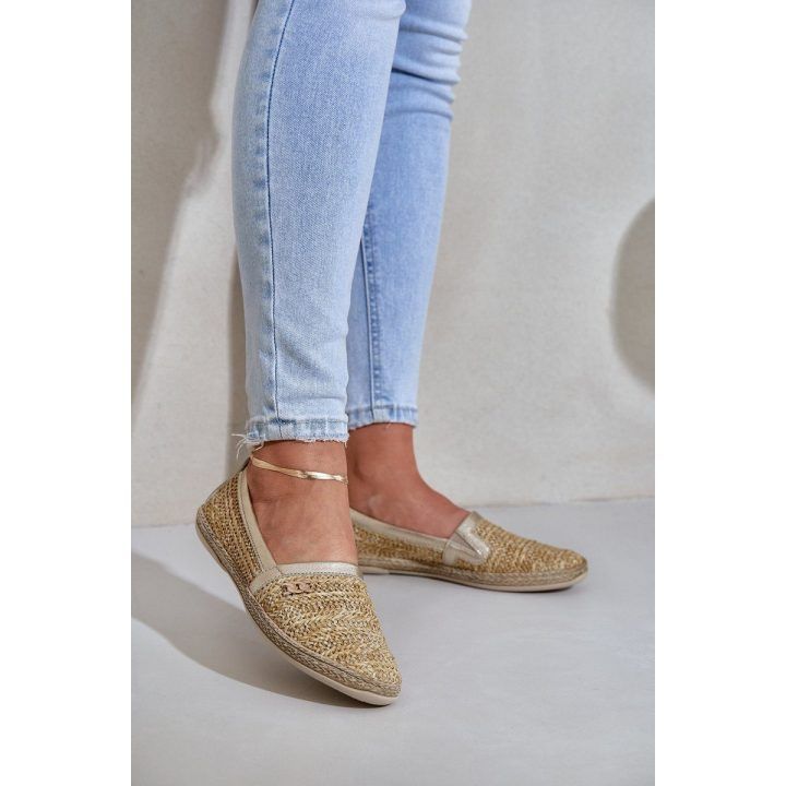 Elegantiškos odinės espadrilės su pynimu smėlio-aukso spalvos ZAZOO
