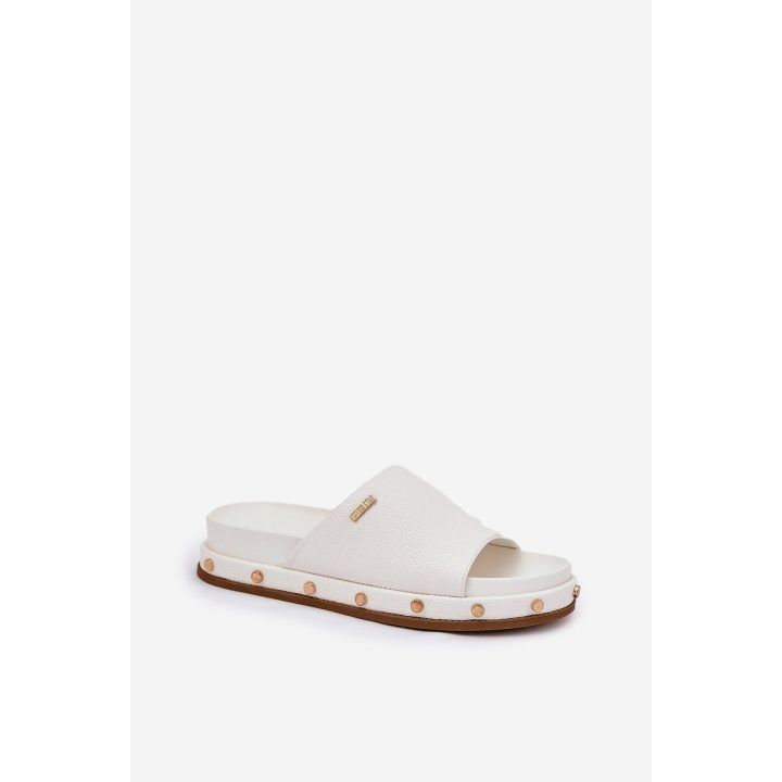 Basutės moterims su platforma ir kniedėmis, baltos BIG STAR SHOES