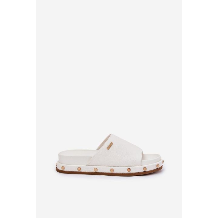 Basutės moterims su platforma ir kniedėmis, baltos BIG STAR SHOES