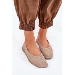 Bateliai moterims iš zomšos, smėlio spalvos balerinos BIG STAR SHOES
