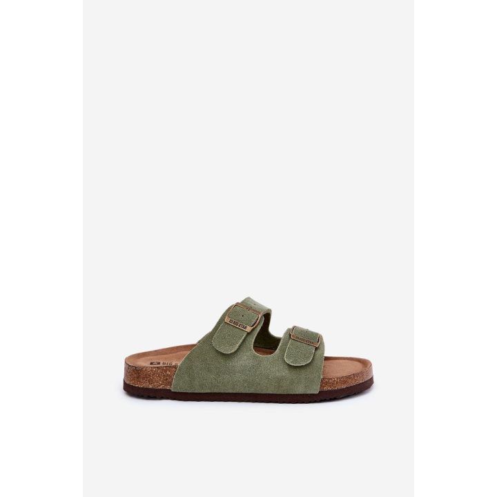 Basutės moterims su sagtimis, žalios, zomšinės BIG STAR SHOES