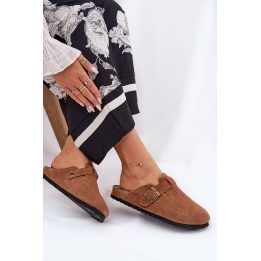Klumpės moterims su sagtimi rudos zomšos BIG STAR SHOES
