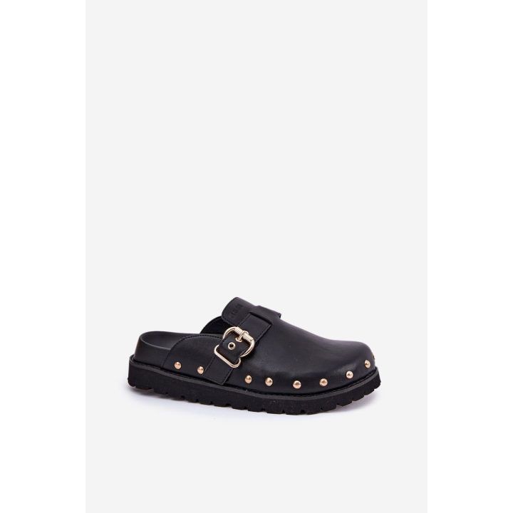 Klumpės moterims su platforma juodos odinės BIG STAR SHOES