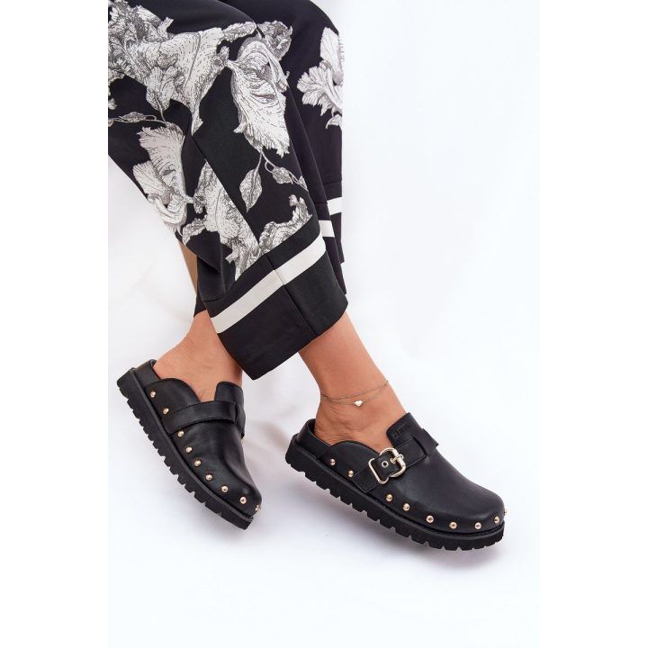 Klumpės moterims su platforma juodos odinės BIG STAR SHOES