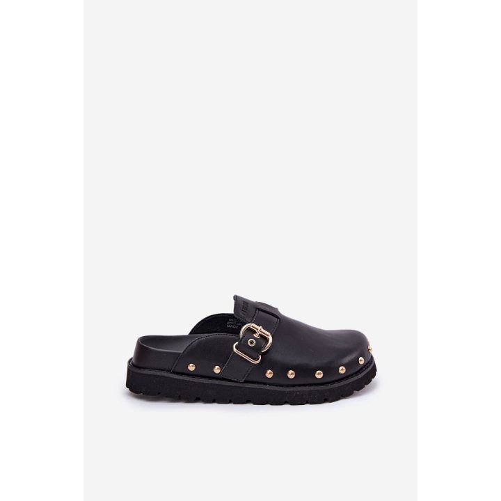 Klumpės moterims su platforma juodos odinės BIG STAR SHOES
