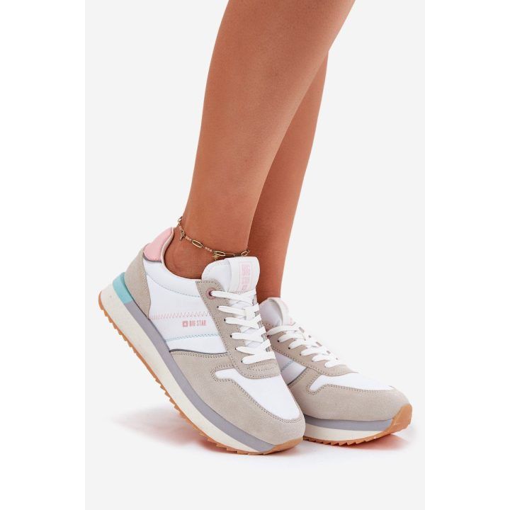Smėlio ir baltos spalvos zomšiniai sportiniai bateliai moterims BIG STAR SHOES