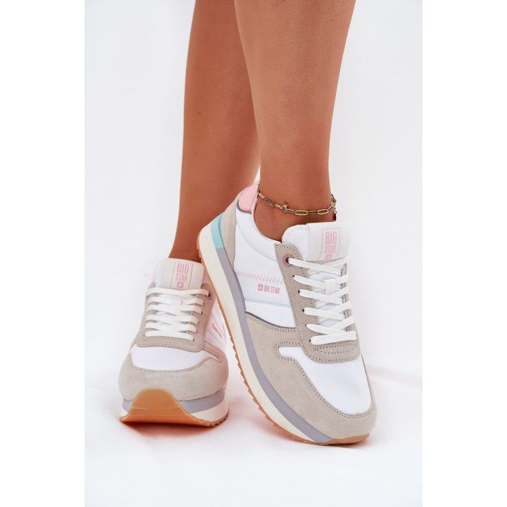 Smėlio ir baltos spalvos zomšiniai sportiniai bateliai moterims BIG STAR SHOES