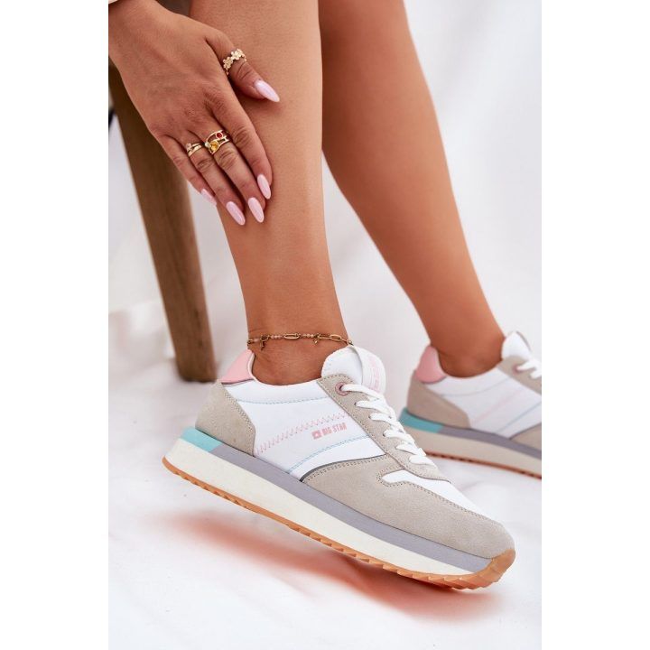 Smėlio ir baltos spalvos zomšiniai sportiniai bateliai moterims BIG STAR SHOES