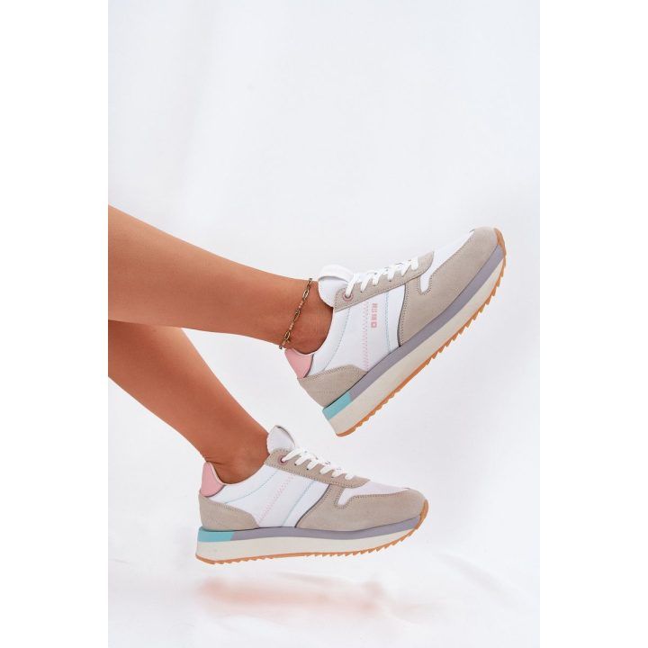 Smėlio ir baltos spalvos zomšiniai sportiniai bateliai moterims BIG STAR SHOES