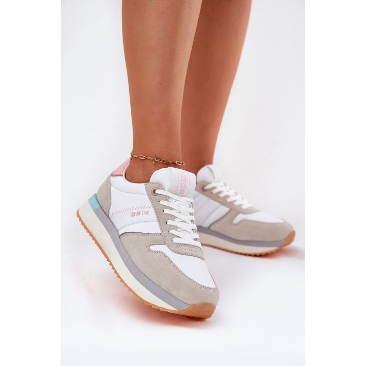 Smėlio ir baltos spalvos zomšiniai sportiniai bateliai moterims BIG STAR SHOES