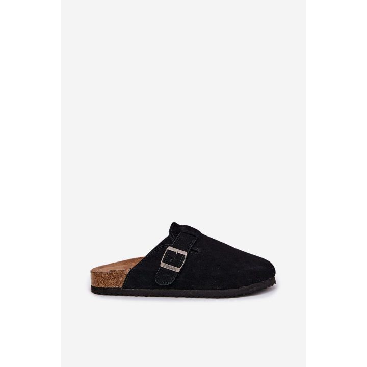 Juodi zomšiniai klumpės su sagtimi moterims BIG STAR SHOES