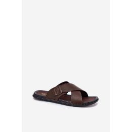Rudos odinės šlepetės vyrams su sagtimi BIG STAR SHOES