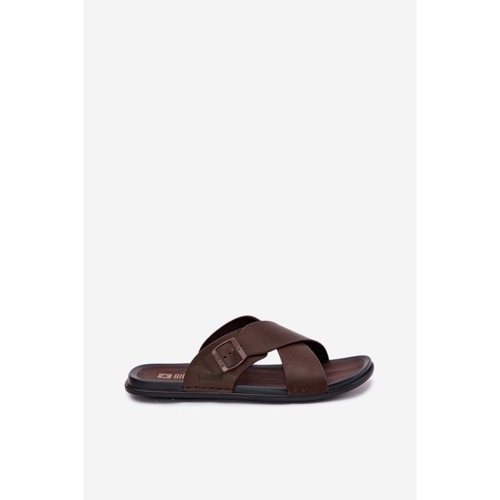 Rudos odinės šlepetės vyrams su sagtimi BIG STAR SHOES