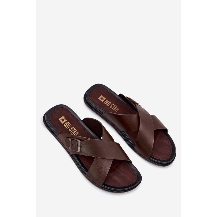 Rudos odinės šlepetės vyrams su sagtimi BIG STAR SHOES